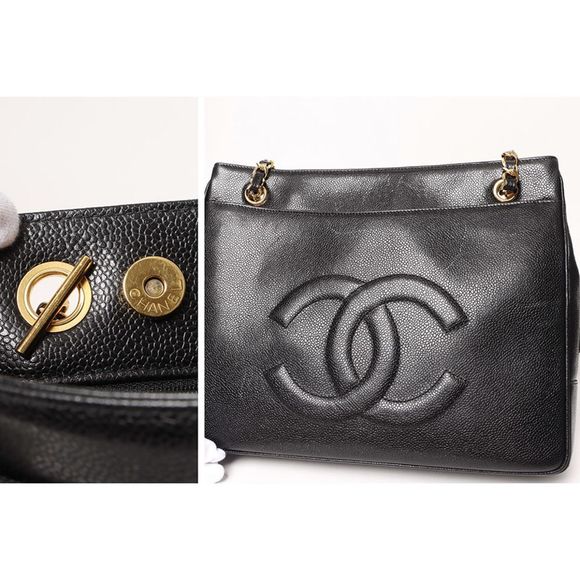 Chanel Chain Shoulder Caviar Skin Black Gold Shoulder Bag - Picture 4 of 5